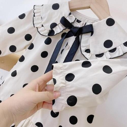2021 New Baby Girl Fashion Dot Long Sleeved Dress Spring Autumn Girls Kids Princess Birthday Dresses Toddlers Children Clothes