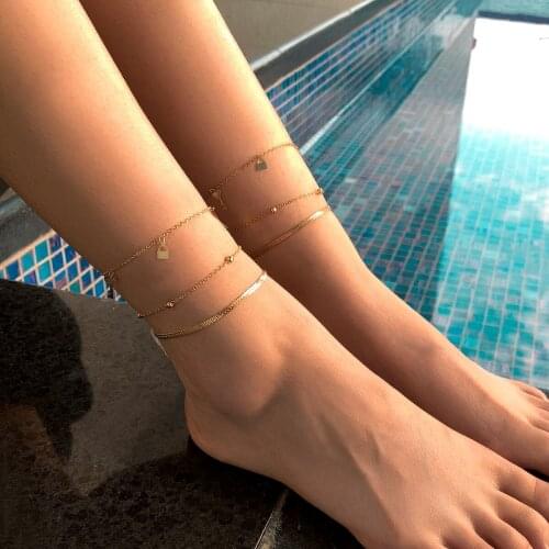 2021 New Key/Lock Pendant Ankle Bracelet Set for Women Charm Thin Chain Padlock Anklet Bracelet on The Leg Foot Chain Jewelry