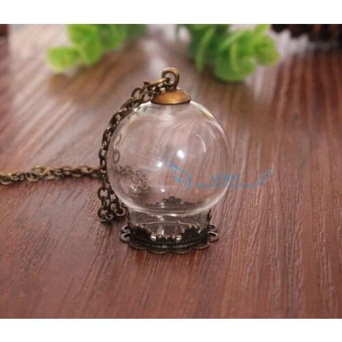 NEW!!! 25x15mm Transparent glass cover pendant with bronze color flower base & top cap