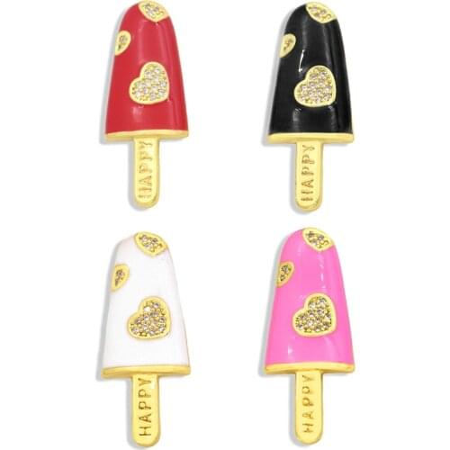 OCESRIO Brass CZ Ice Cream Popsicle Necklace Charms for Jewelry Making Cute Kawaii Enamel Charms for Necklace Pendant pdta348