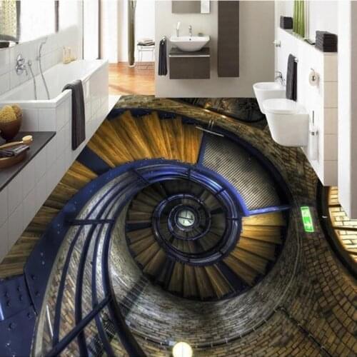 Custom 3D Spiral Staircase Floor Mural Modern Creative Art Wall Paper Sticker Wear Non-slip Waterproof Thickened Self-adhesive