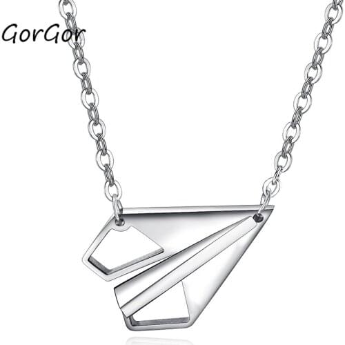 GorGor Women Korean Style Accessories Student Mori Choker Necklace Simple Childhood Paper Airplane Titanium Steel Necklace 1544