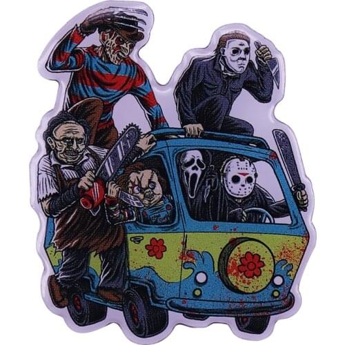 Spooky Gang Slashers On Machine Van Enamel Pin Your favorite horror movie icons on their way to find a new victim