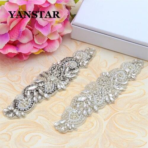 YANSTAR 1PCS Wedding Dress Belt Rhinestone Applique For Bridal Gown Sash DIY Silver wedding decoration YS950
