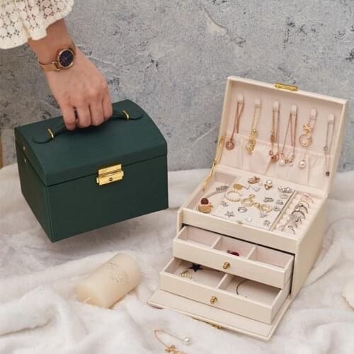 PU Leather Jewelry Box for Gifts Necklace Earring Ring Casket Makeup Storage Organizer Boxes Three-layers Jewel Display Case