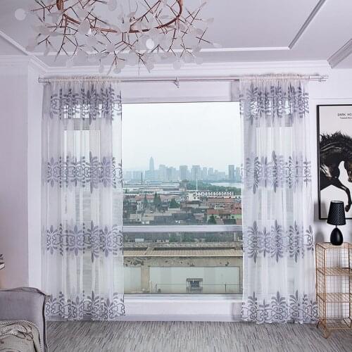 Modern Style 2 Pcs Household Special Cut Flower Curtain Polyester Fabric Transparent Clothes Bar Curtain Home Decoration Blinds