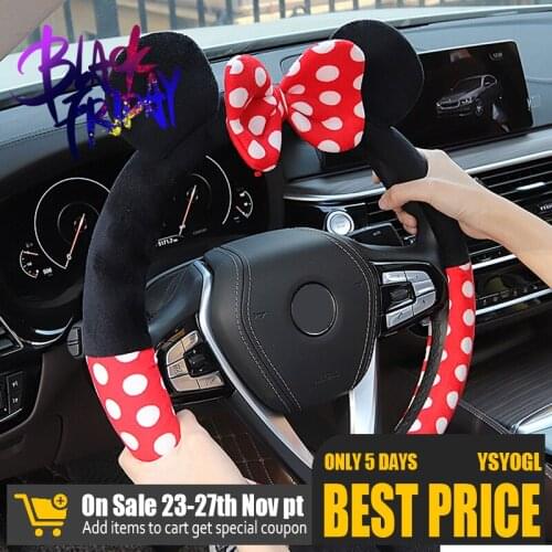Universal Car Steering Wheel Cover Set for Women Girls Cute Cartoon Steering Wheel Cover Plush Car Accessories Interior Woman