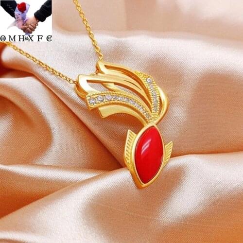 OMHXFC Jewelry Wholesale YM771 European Fashion Fine Woman Party Birthday Wedding Gift Goldfish Zircon 24KT Gold Pendant Charm