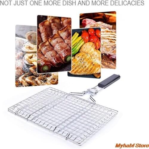 1pc Non-stick BBQ Fish Clip BBQ Grilling Basket Foldable Barbecue Fish Clip Net Barbecue Basket Grill Mesh Net Outdoor BBQ Tools