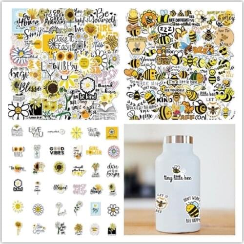100pcs inspirational little bee Little Daisy English letter stickers laptop Trolley Case PVC waterproof decoration Amazon