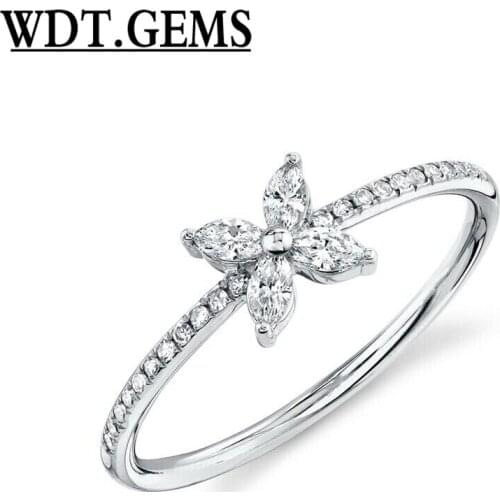 10K White Gold Marquise Cut Diamond Flower Ring Womens Cocktail Right Hand