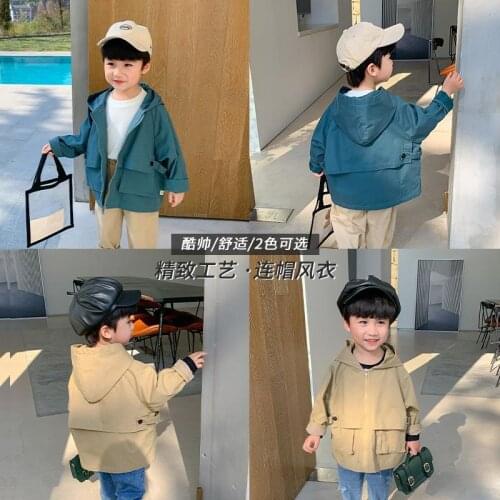 2021 Baby Boys Fashion Hooded Trench Coat Jacket Kids Casual Jackets Overcoats Spring Fall Children Clothes