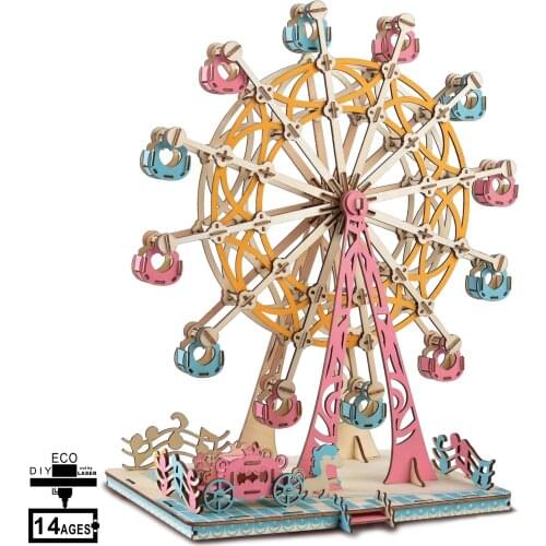 3D Construction Ferris Wheel Puzzle Wooden Toys No Glue Required Assembled Brain Teaser Stand Holder Party Home Decoration