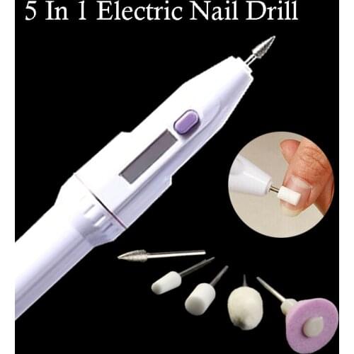5 In 1 Mini Electric Nail Drill Machine Set Pen Grinding Polishing Nail Art Sanding File Pen Pedicure Manicure Bits Nail Tools