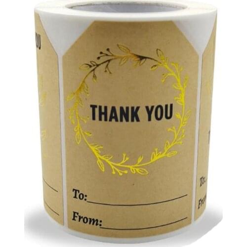 50PCS Bronzing Branches Sealing Labels Thank You Stickers Decoration Kraft Paper Scrapbooking Sticky Sticker Stationery Supplies
