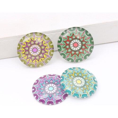 Reidgaller 50pcs Mandala Photo Round Glass Cabochon 10mm 12mm 14m mixed handmade jewelry findings for earrings in pairs