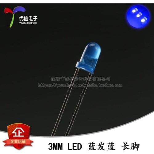 50 PCS 3 mm/F3 blue blue light-emitting diode LED blue light super bright LED lamp round head