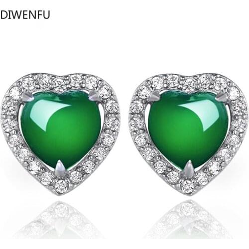 Agate Silver Color S925 Jewelry Stud Earrings for Women Round Simple Crown Jade Earrings Fine Valentine 925 Jewelry for Women