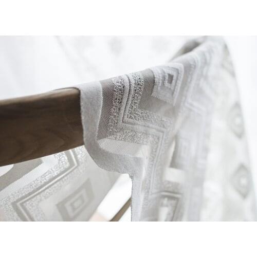 White Sheer Curtains for Living Room Bedroom Geometric Tulle Curtains Mesh Voile Curtains Panel Window Treatments Home Decor