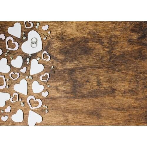 White Hearts Flowers Ring Wooden Board Photo Backdrops Vinyl Cloth Photography Backgrounds for Wedding Valentines Day Photocall