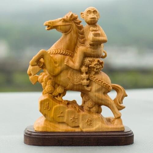 Wood statue Monkey riding horse Figurine Western home crafts wood carving Rise of the Planet Apes decoration
