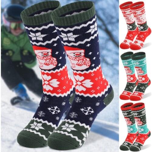 Kids Ski Socks Thick Cotton Sports Snowboard Cycling Skiing Soccer Socks Men Women Christmas Print Elastic Thermosocks Thermal