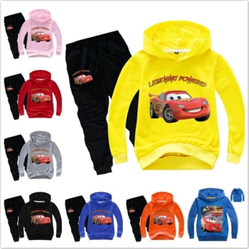 Children Cartoon Pixar Cars Lightning McQueen Top Sweatshirt Hoodie Pants 2pcs Set Sportsuit Baby Boy Clothing Girl Outfits Suit