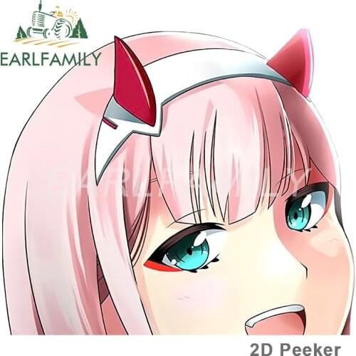 EARLFAMILY 13cm x 11.3cm for Zero Two Peek Car Assessoires Stickers Anime Decal Refrigerators Vinyl Car Wrap Campervan Decor