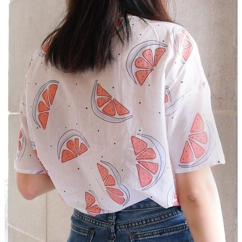 Elfbop Women 100% Cotton Watermelon Printed Short Sleeve Blouse Top With Round Neck