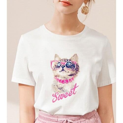 Kawaii animal printed T shirt women 2019 new summer Harajuku T-shirt thin section white tshirt femme short-sleeve tops clothing