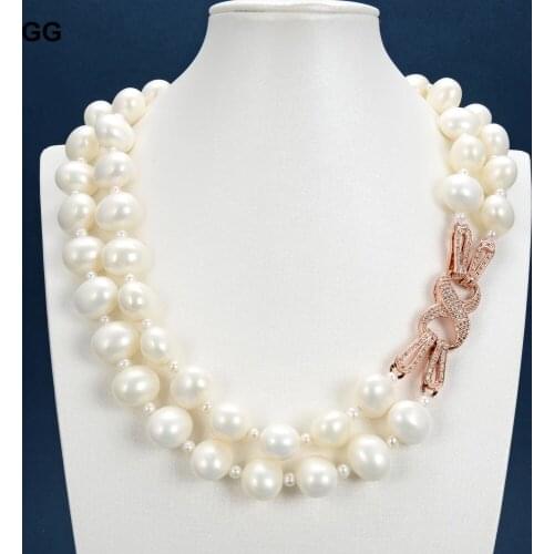 GuaiGuai Jewelry Natural White Pearl And 19mm Sea Shell Pearl Necklace Rose Gold Plated CZ Clasp For Women