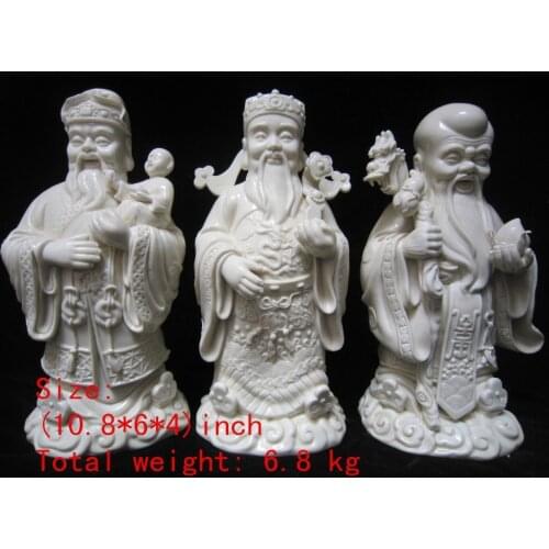 Exquisite Interesting Chinese Dehua Porcelain Dragon Kid Ruyi Fu Lu Shou 3 immortal God Auspicious Statues