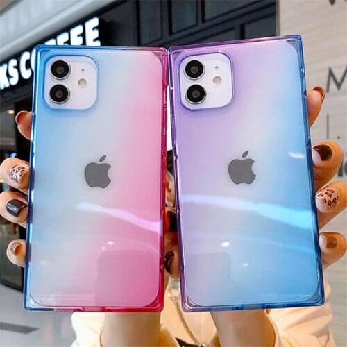 Square Clear Gradient Soft Phone Case For iPhone 11 12 Pro Max XS Max XR X 7 8 Plus SE2020 12Mini Shockproof Bumper Back Cover