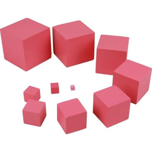 Montessori Materials Pink Tower with 10Pcs Stand Cards 0.7-7CM Early Childhood Education Preschool Kids Toys Brinquedos Juguetes