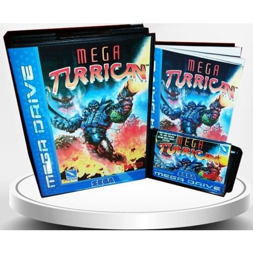 Mega Turrican EU Cover with Box and Manual for MD MegaDrive Genesis Video Game Console 16 bit MD card