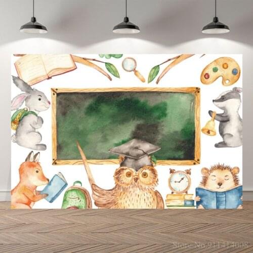 Cartoon Animals Study Tools Owl Teacher Photo Background Children Back To School Kids Portrait Photography Backdrops Photocall