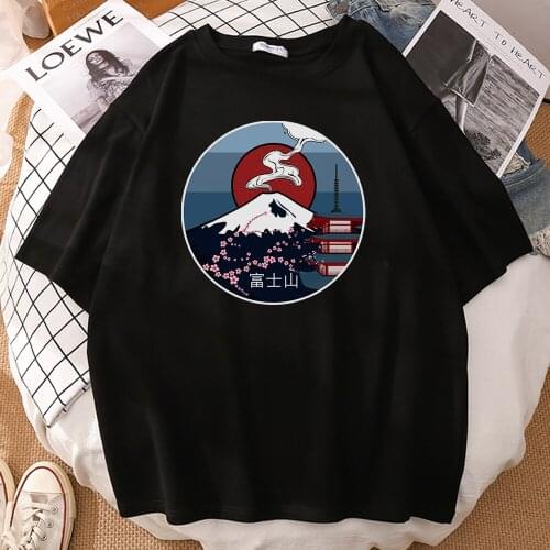 Mount Fuji In Full Bloom Print Men T Shirts Casual Comfortable Tshirt Man Funny Oversized Tee Shirts Sports Round Neck Tshirts