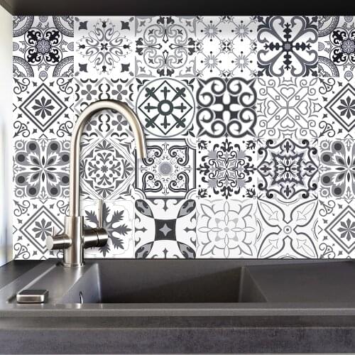 For Kitchen Bathroom Stairs Floor Simulation TileTransfers Wall Sticker Waterpoof Peel & Stick Removable Oil-proof PVC Wallpaper