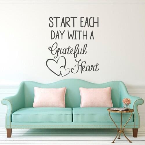 Inspirational Quote Wall Decal Start Each Day With A Grateful Heart Family Rule Wall Vinyl Lettering Bedroom Decor Stickers G940