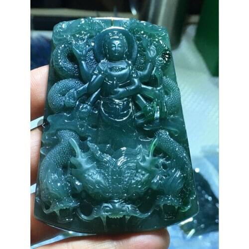 Natural Myanmar jade A HandCarved jade dragon guan yin Buddha emperor green jade pendant jadeite jade necklace pendants jewelry