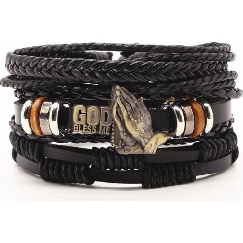 LUOBOTOU New Black Brown Bracelets For Men Women Fashion Alloy Charm Leather Bracelet & Bangles Multilayer Wide Wrap Jewelry