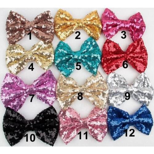 Yundfly 12PCS 5" Large Glitter Sequin Bow For Headband Hair Clips Kids Girl DIY Hair Accessories For Kids Women Headwear