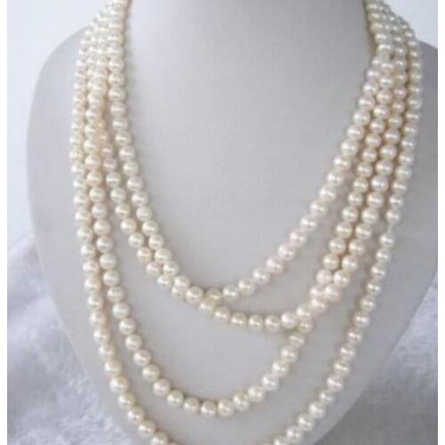 Fashion jewelry LONG 100 INCH 7-8MM WHITE FRESHWATER REAL PEARL NECKLACE