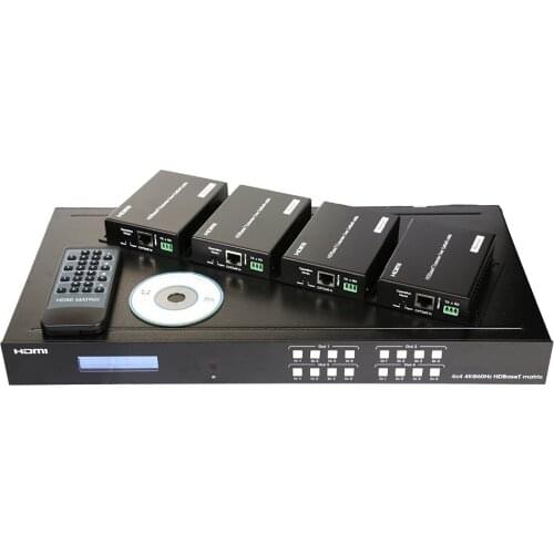 PUZHIJIE 4x4 HDBaset Matrix HDMI 2.0 HDCP2.2 4K 60HZ 4X4 HDMI Matrix Extender Switcher With 4 POE Receivers