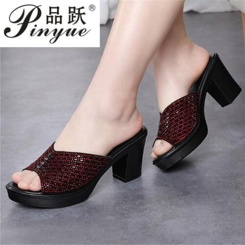 Women Sandals New Summer Fashion Rhinestone High heels Shoes Woman Slides Crystal Beautiful Lady Casual Shoes Female