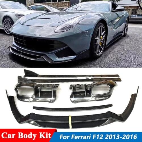 DM Style Carbon Fiber Front Bumper Lip Rear Diffuser Spoiler Side Skirts Car Body Kit For Ferrari F12 Tuning 2013-2016