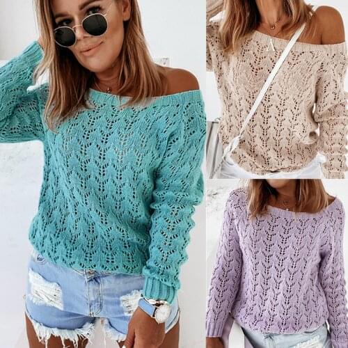 Autumn Women Fashion Sweater One Shoulder Laser Cut-out Elegant Sweater Long Sleeve Knitted Sweaters Elegant Pullover