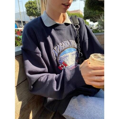 Oversize Girls Waterfall Embroidery Sweatshirts 2021 Spring-Autumn Fashion Ladies Soft Thick Pullovers Loose Women Chic Clothes