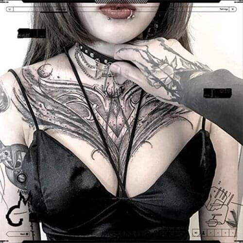 Dark Big V Flower Body Temporary Tattoo Stickers Men and Women Body Art Sexy Rock Cool Fake Tattoo Chest Clavicle Tattoo Sticker