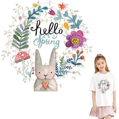 Rabbit Patches Iron On Transfers For Clothes Heat Thermo Transfer Vinyl Ironing Stickers For Clothes DIY Stripes Badge Applique